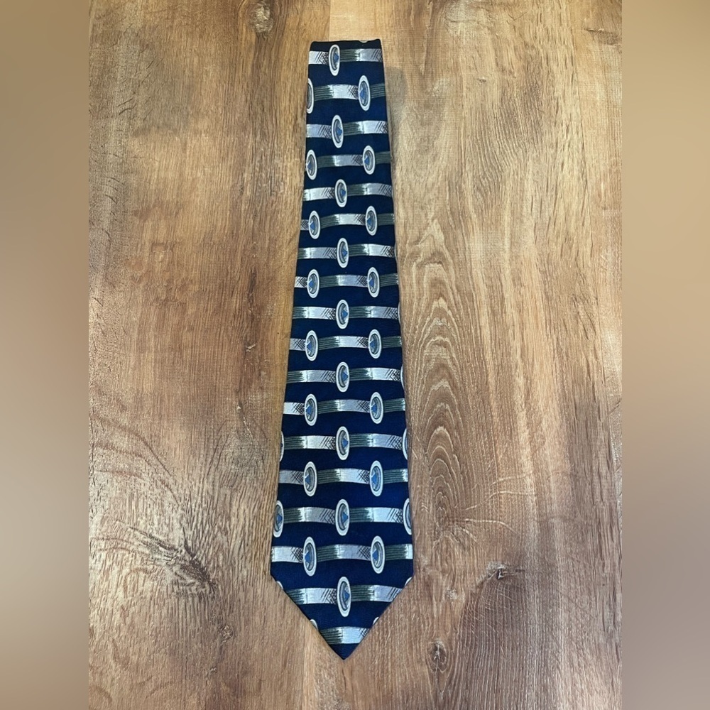 Principe blue white and olive green patterned tie​​​​​​​​
